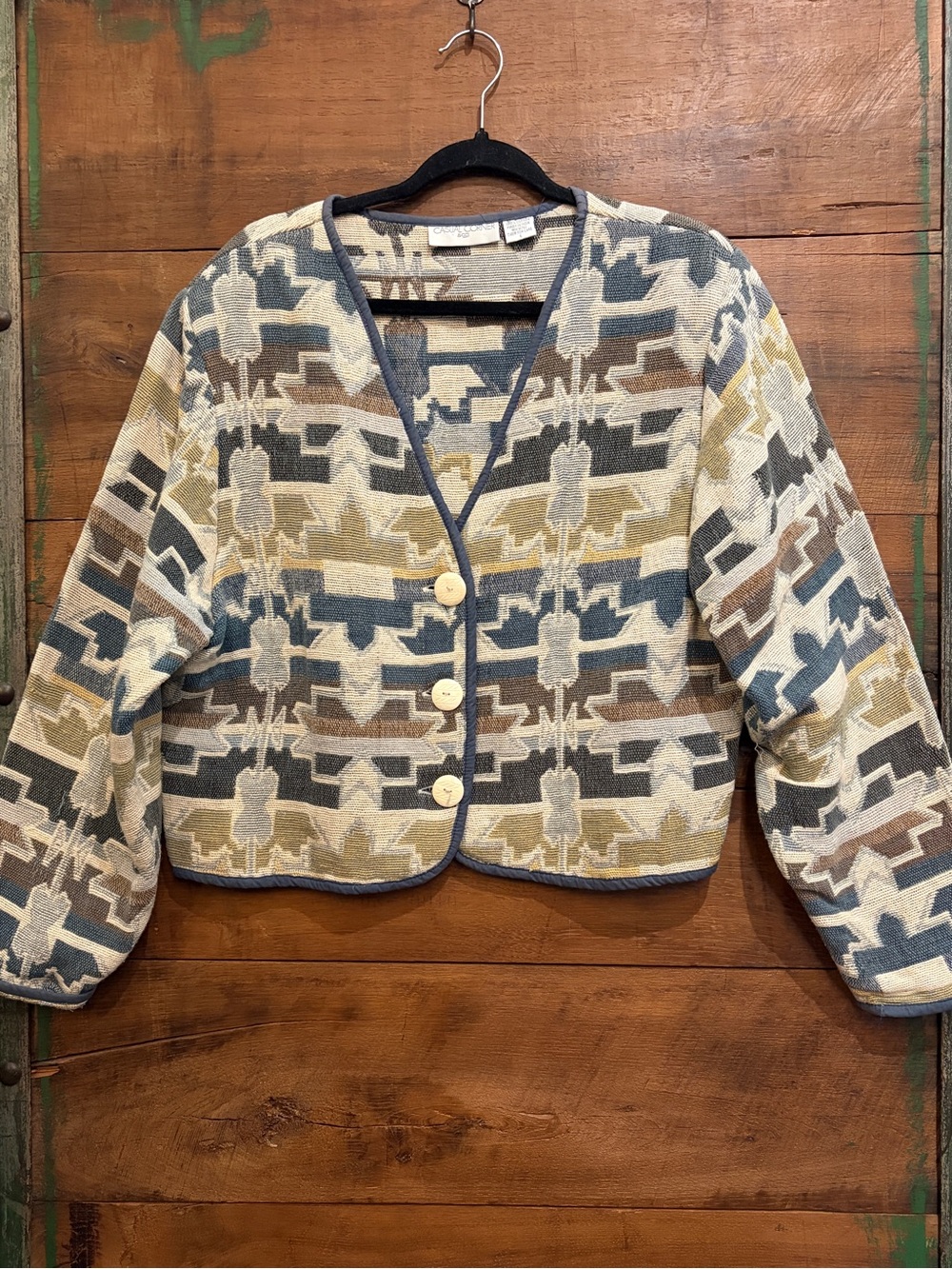 Vintage Casual Corner Neutral Multi Geometric Button-Front Jacket